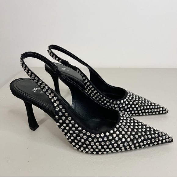 Zara High Heel Slingback Shoes with Rhinestones Size 8.5 - Picture 6 of 12